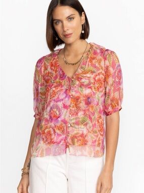 Jade Johnny Was - Marcia Ruffle Pink Blouse S